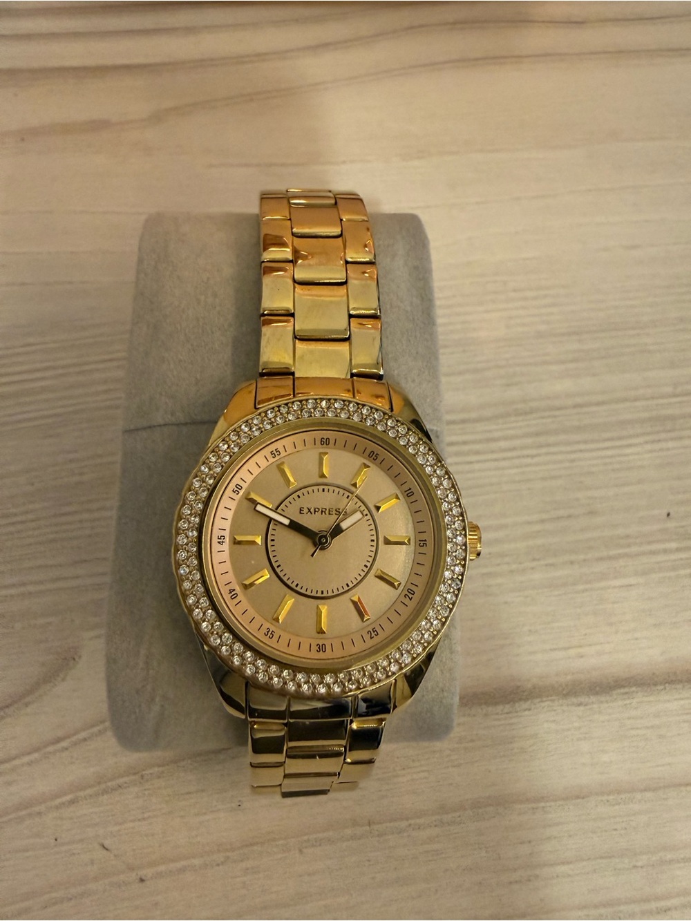 Express Women's Gold Crystal-Accented Bracelet Watch